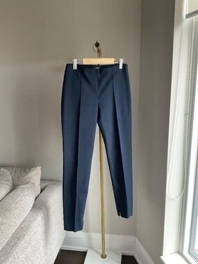 Theory Cotton Ankle-Zip Navy Pants